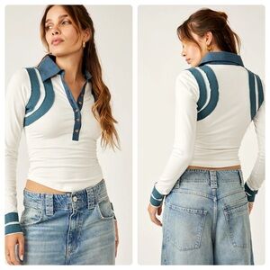 NWT Free People Wednesday Long Sleeve Polo XS